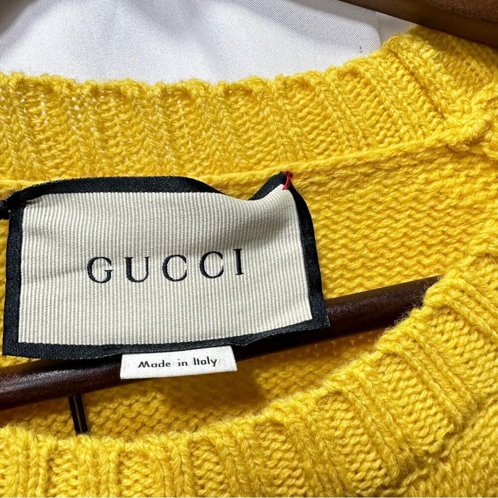 Gucci “If They Did” GG Logo Yellow Wool Oversized Unisex Sweater Size M NWT - Picture 5 of 11